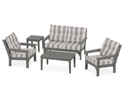 POLYWOOD® Vineyard 5-Piece Deep Seating Set in Slate Grey / Buffalo Plaid Grey Mist
