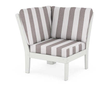 POLYWOOD® Braxton Modular Corner Chair in White / Cabana Stripe Grey Mist