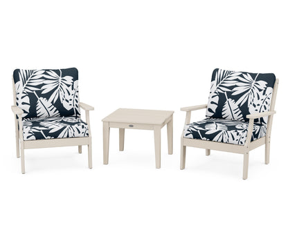 POLYWOOD® Braxton 3-Piece Deep Seating Set in Sand / Leaf Marine Indigo