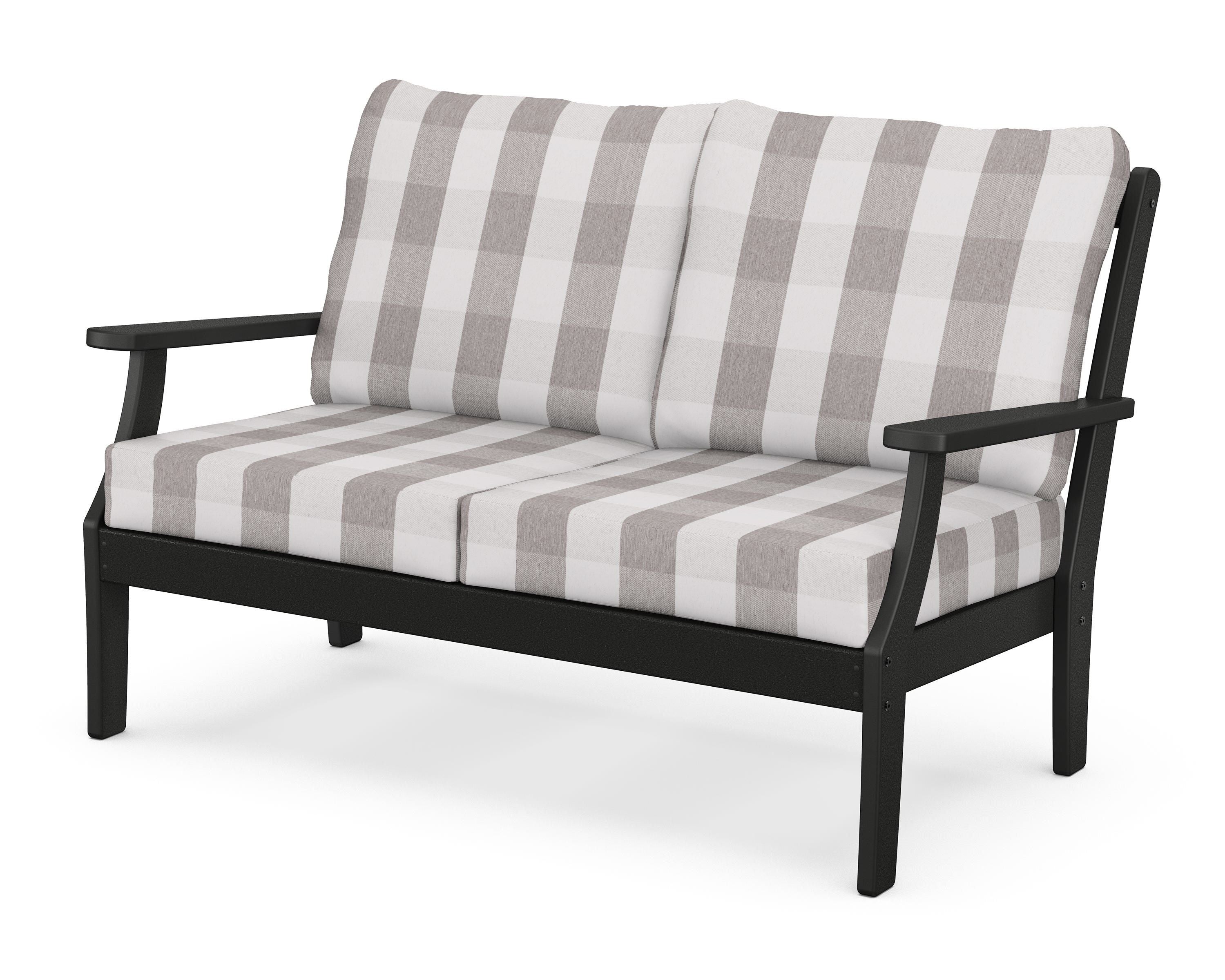 POLYWOOD® Braxton Deep Seating Loveseat in Black / Buffalo Plaid Grey Mist
