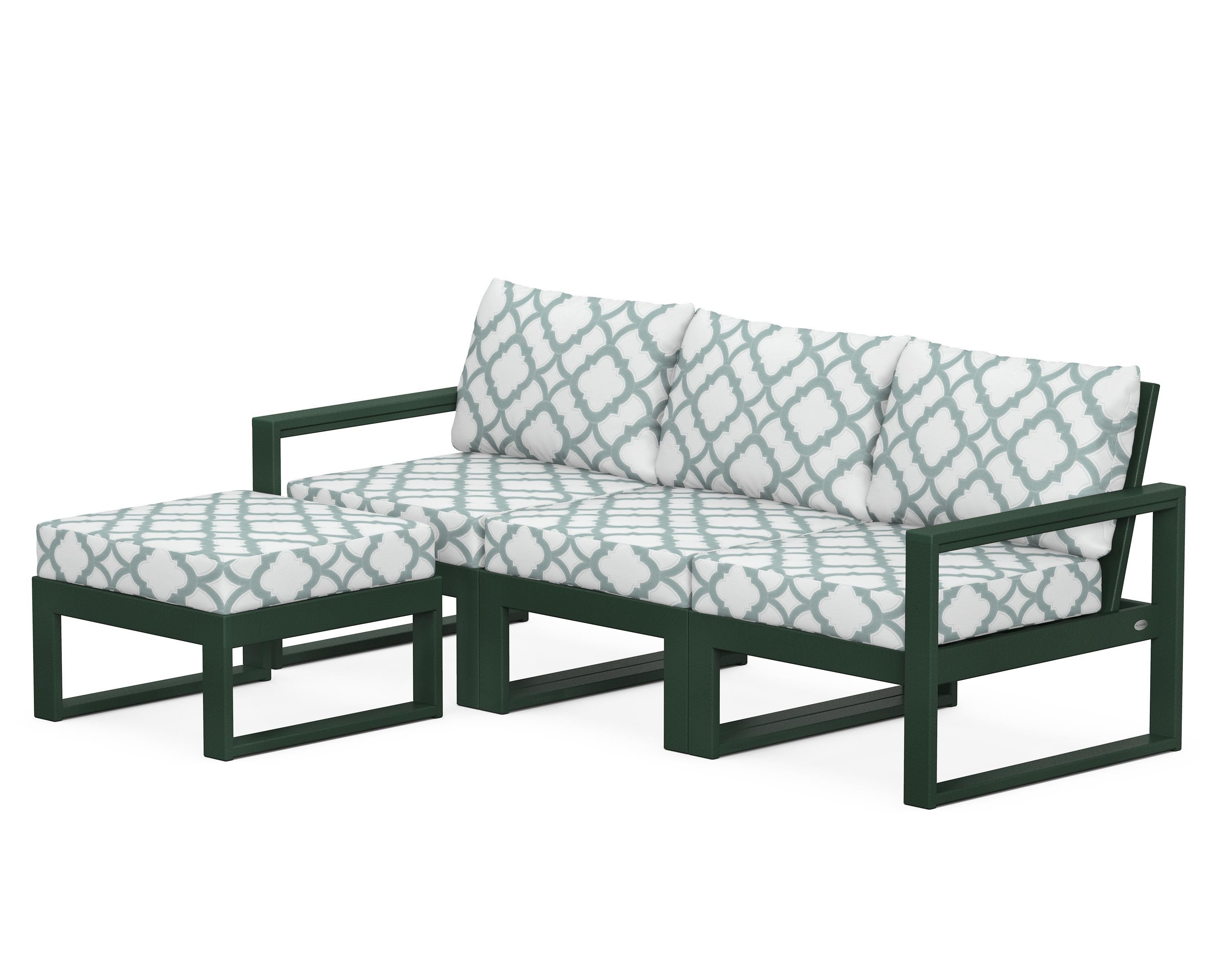 POLYWOOD® EDGE 4-Piece Modular Deep Seating Set with Ottoman in Green / Trellis Glacier Spa