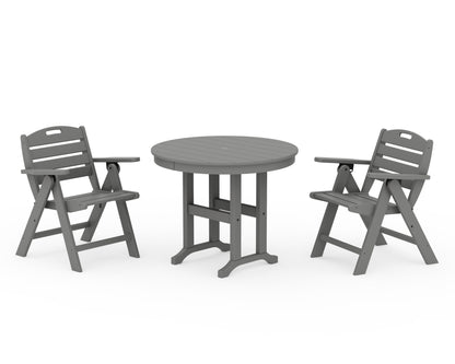 POLYWOOD® Nautical Folding Lowback Chair 3-Piece Round Dining Set in Slate Grey