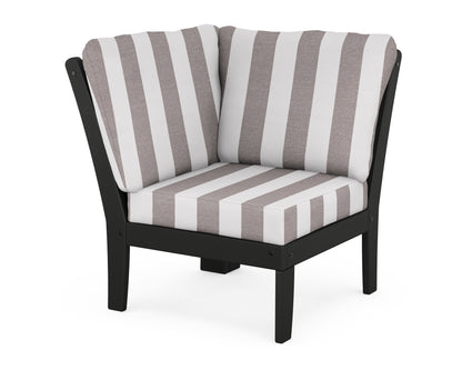 POLYWOOD® Braxton Modular Corner Chair in Black / Cabana Stripe Grey Mist