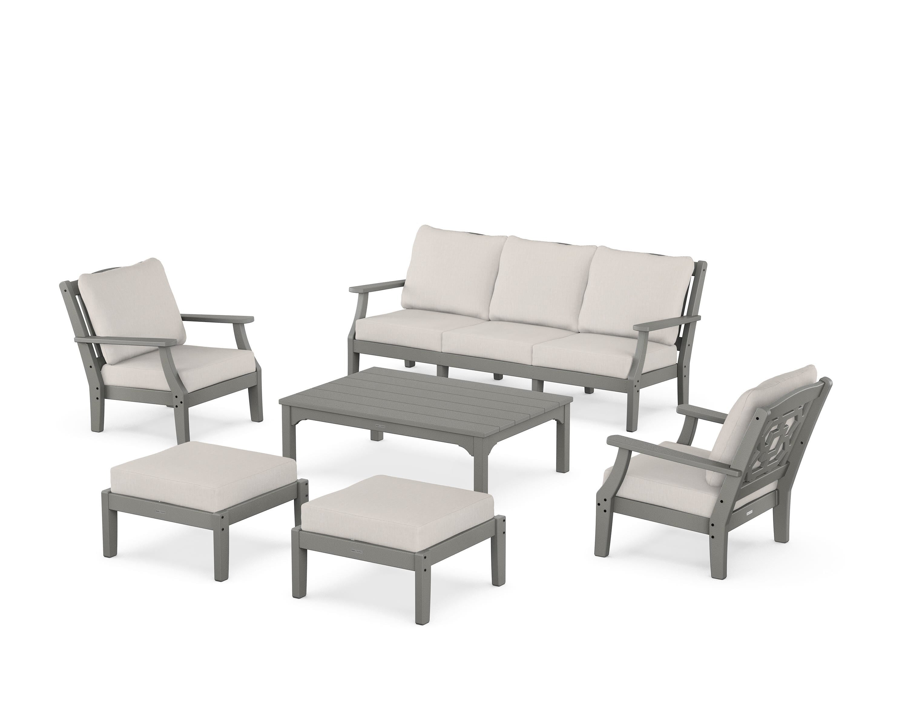 Martha Stewart by POLYWOOD® Chinoiserie 6-Piece Lounge Sofa Set in Slate Grey / Cast Ash