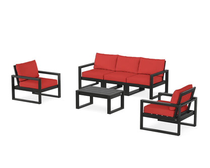 POLYWOOD® EDGE Sectional 4-Piece Deep Seating Set with Sofa in Black / Crimson Linen