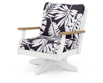 POLYWOOD® Braxton Deep Seating Swivel Chair in White / Natural / Leaf Navy