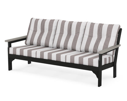 POLYWOOD® Vineyard Deep Seating Sofa in Black / Driftwood / Cabana Stripe Grey Mist
