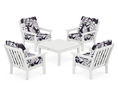 POLYWOOD® Vineyard 5-Piece Deep Seating Conversation Set in White / Leaf Navy