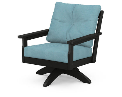 POLYWOOD® Vineyard Deep Seating Swivel Chair in Black / Lattice Sky Blue