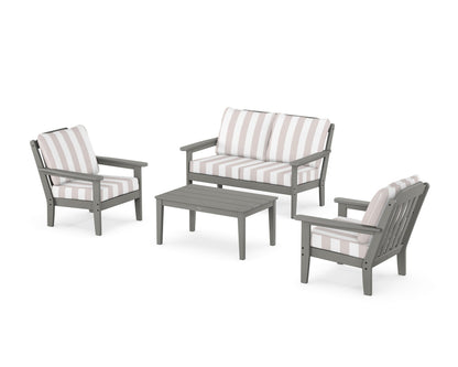 Country Living Cottage 4-Piece Deep Seating Set with Loveseat in Slate Grey / Cabana Stripe Dune Burlap