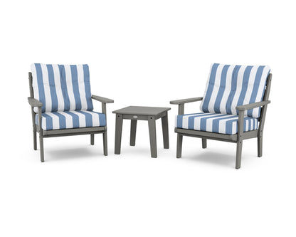 POLYWOOD® Lakeside 3-Piece Deep Seating Chair Set in Slate Grey / Cabana Stripe Sky Blue