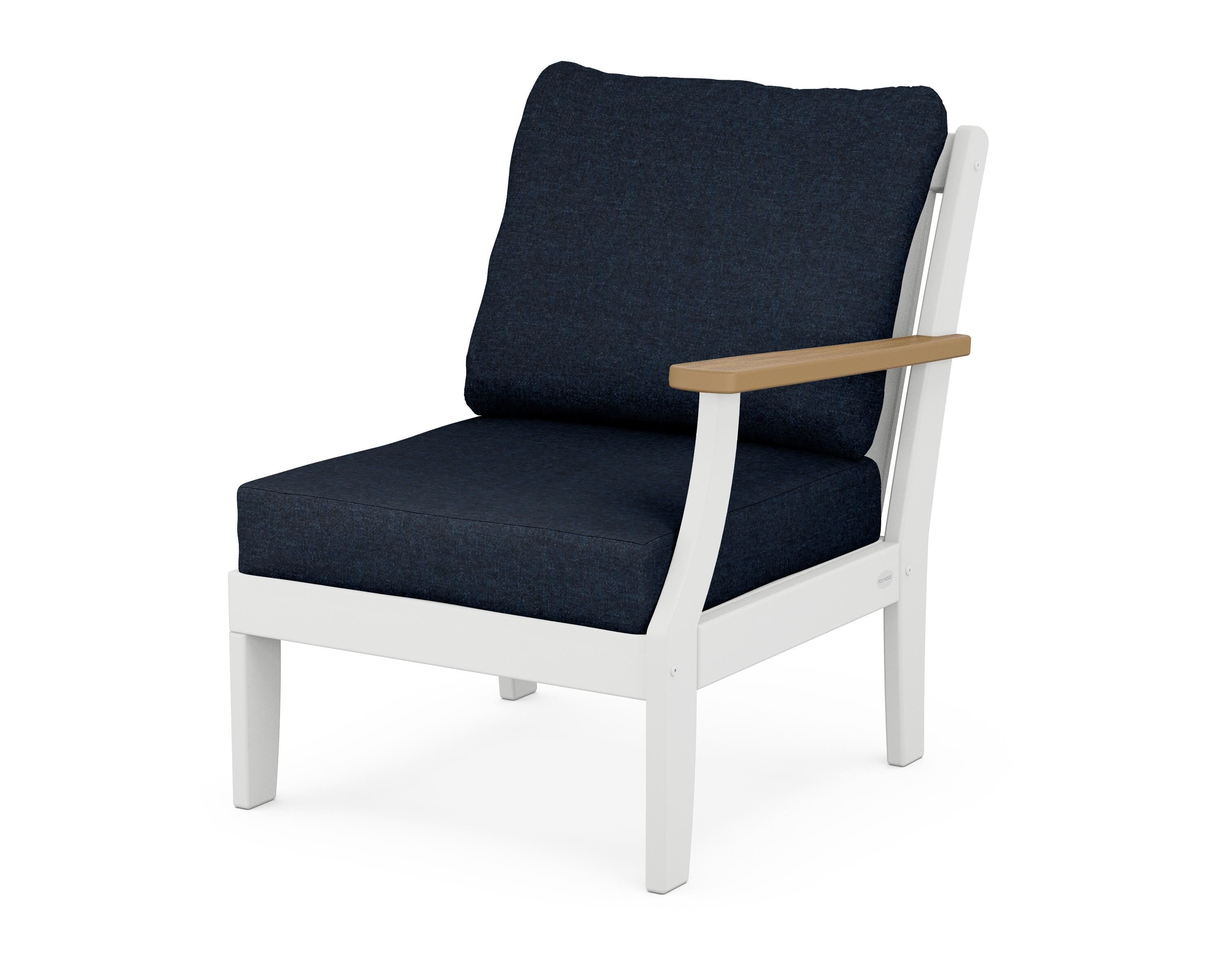 POLYWOOD® Braxton Modular Right Arm Chair in White / Natural / Marine Indigo