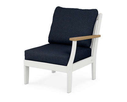 POLYWOOD® Braxton Modular Right Arm Chair in White / Natural / Marine Indigo