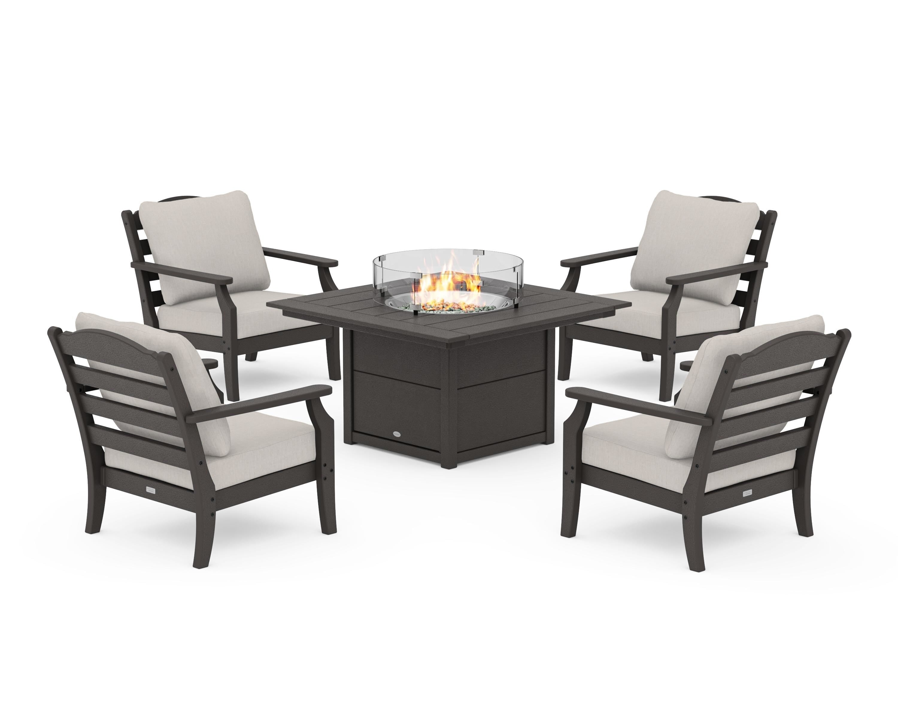 Draper James™ by  POLYWOOD® Savannah 5-Piece Deep Seating Set with Fire Pit Table in Vintage Coffee / Cast Ash