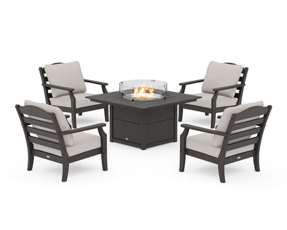 Draper James™ by  POLYWOOD® Savannah 5-Piece Deep Seating Set with Fire Pit Table in Vintage Coffee / Cast Ash