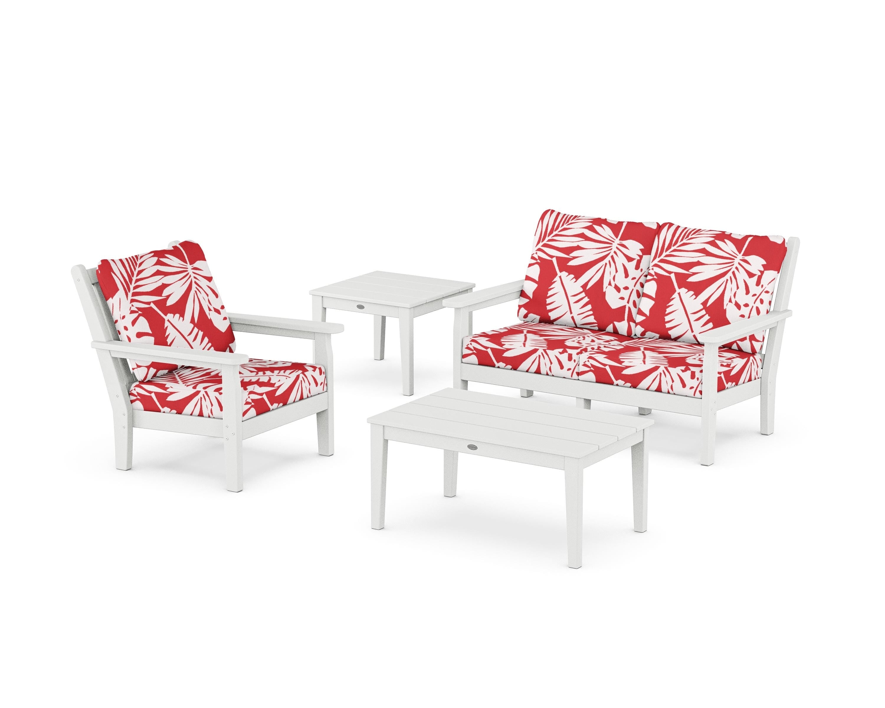 POLYWOOD® Chippendale 4-Piece Deep Seating Set in White / Leaf Crimson