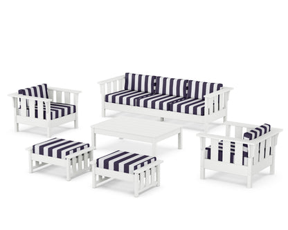 Martha Stewart by POLYWOOD® Acadia 6-Piece Lounge Sofa Set in White / Cabana Stripe Navy