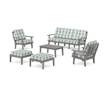 POLYWOOD® Mission 6-Piece Lounge Sofa Set in Slate Grey / Buffalo Plaid Glacier Spa