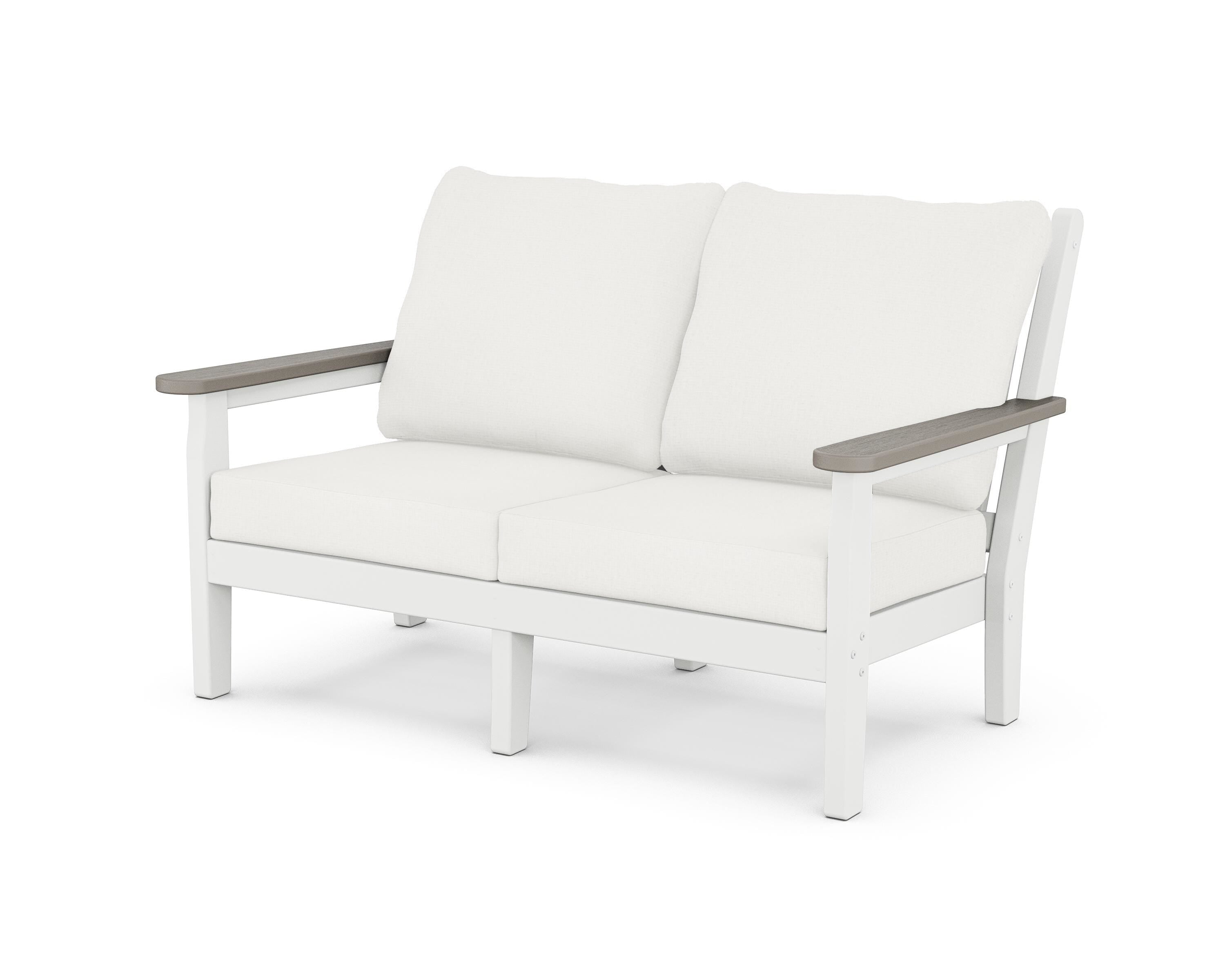 POLYWOOD® Chippendale Deep Seating Loveseat in White / Driftwood / Natural Linen