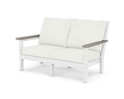 POLYWOOD® Chippendale Deep Seating Loveseat in White / Driftwood / Natural Linen