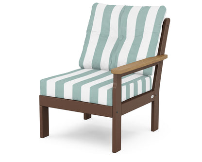 POLYWOOD® Vineyard Modular Right Arm Chair in Mahogany / Natural / Cabana Stripe Glacier Spa