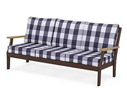 POLYWOOD® Braxton Deep Seating Sofa in Mahogany / Natural / Buffalo Plaid Navy