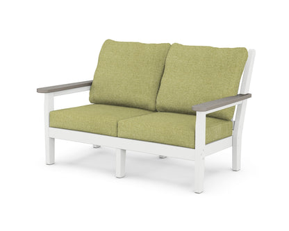 POLYWOOD® Chippendale Deep Seating Loveseat in White / Driftwood / Chartreuse Boucle