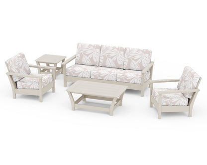 POLYWOOD® Harbour 5-Piece Deep Seating Set in Sand / Leaf Dune Burlap