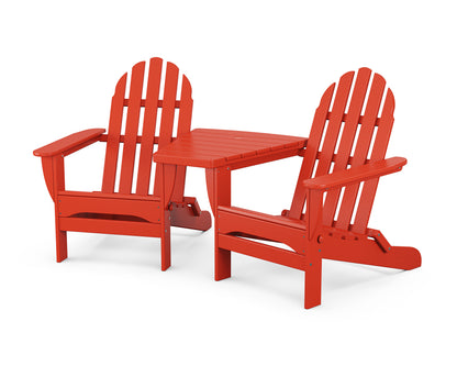 POLYWOOD® Classic Folding Adirondacks with Angled Connecting Table in Sunset Red