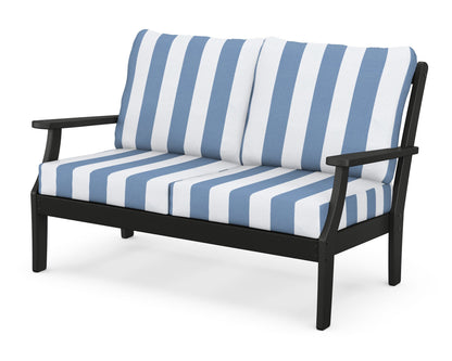POLYWOOD® Braxton Deep Seating Loveseat in Black / Cabana Stripe Sky Blue