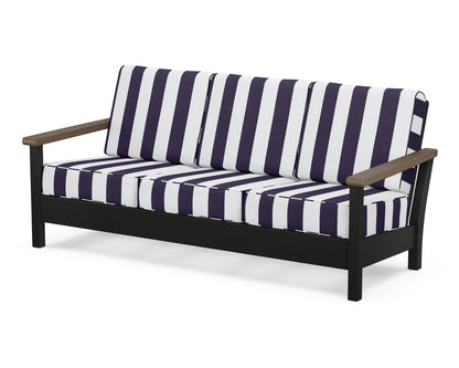 POLYWOOD® Harbour Deep Seating Sofa in Black / Kona / Cabana Stripe Navy