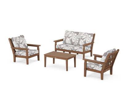 POLYWOOD® Chippendale 4-Piece Deep Seating Set with Loveseat in Teak / Leaf Grey Mist