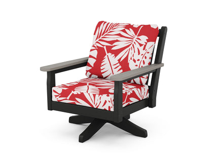 POLYWOOD® Chippendale Deep Seating Swivel Chair in Black / Driftwood / Leaf Crimson