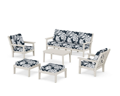 POLYWOOD® Chippendale 6-Piece Lounge Sofa Set in Sand / Leaf Marine Indigo