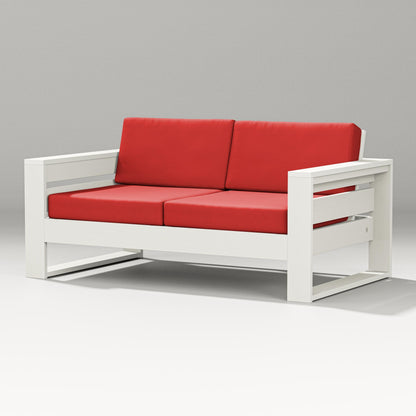 PW Designer Series Latitude Loveseat in Vintage White / Crimson Linen