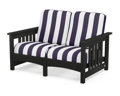 POLYWOOD® Club Mission Loveseat in Black / Cabana Stripe Navy