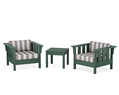 Martha Stewart by POLYWOOD® Acadia 3-Piece Deep Seating Set in Green / Cabana Stripe Grey Mist