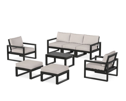 POLYWOOD® EDGE Sectional 8-Piece Lounge Sofa Set in Black / Dune Burlap