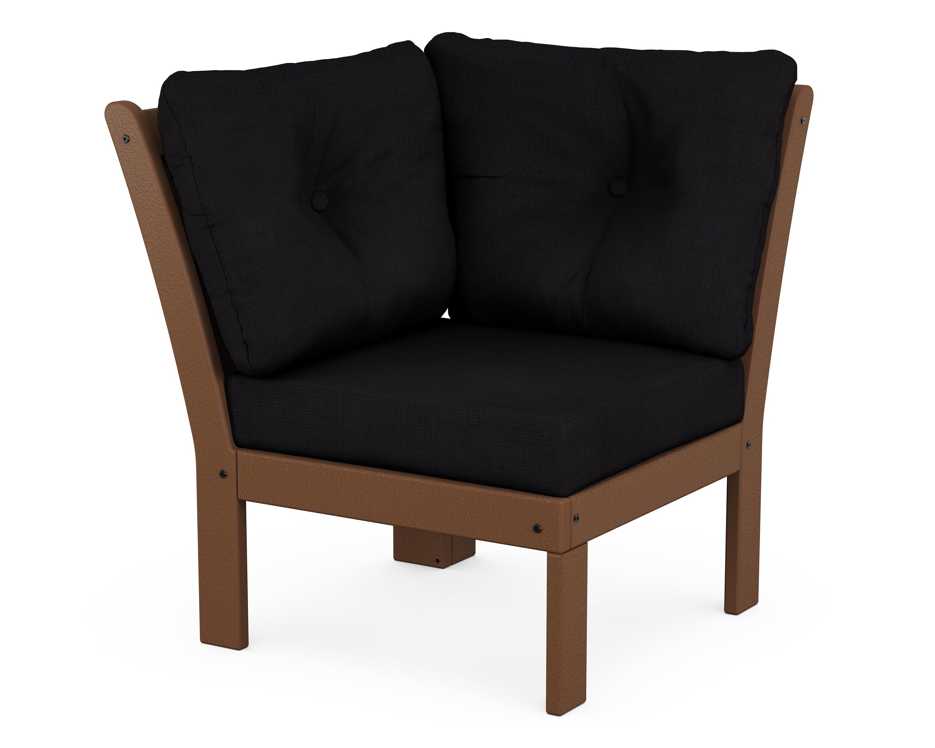 POLYWOOD® Vineyard Modular Corner Chair in Teak / Midnight Linen