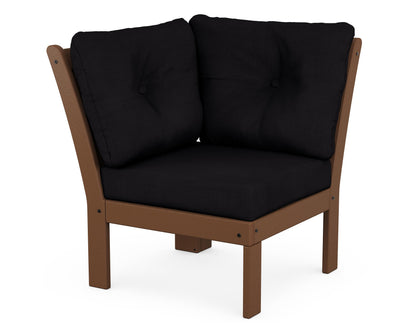 POLYWOOD® Vineyard Modular Corner Chair in Teak / Midnight Linen