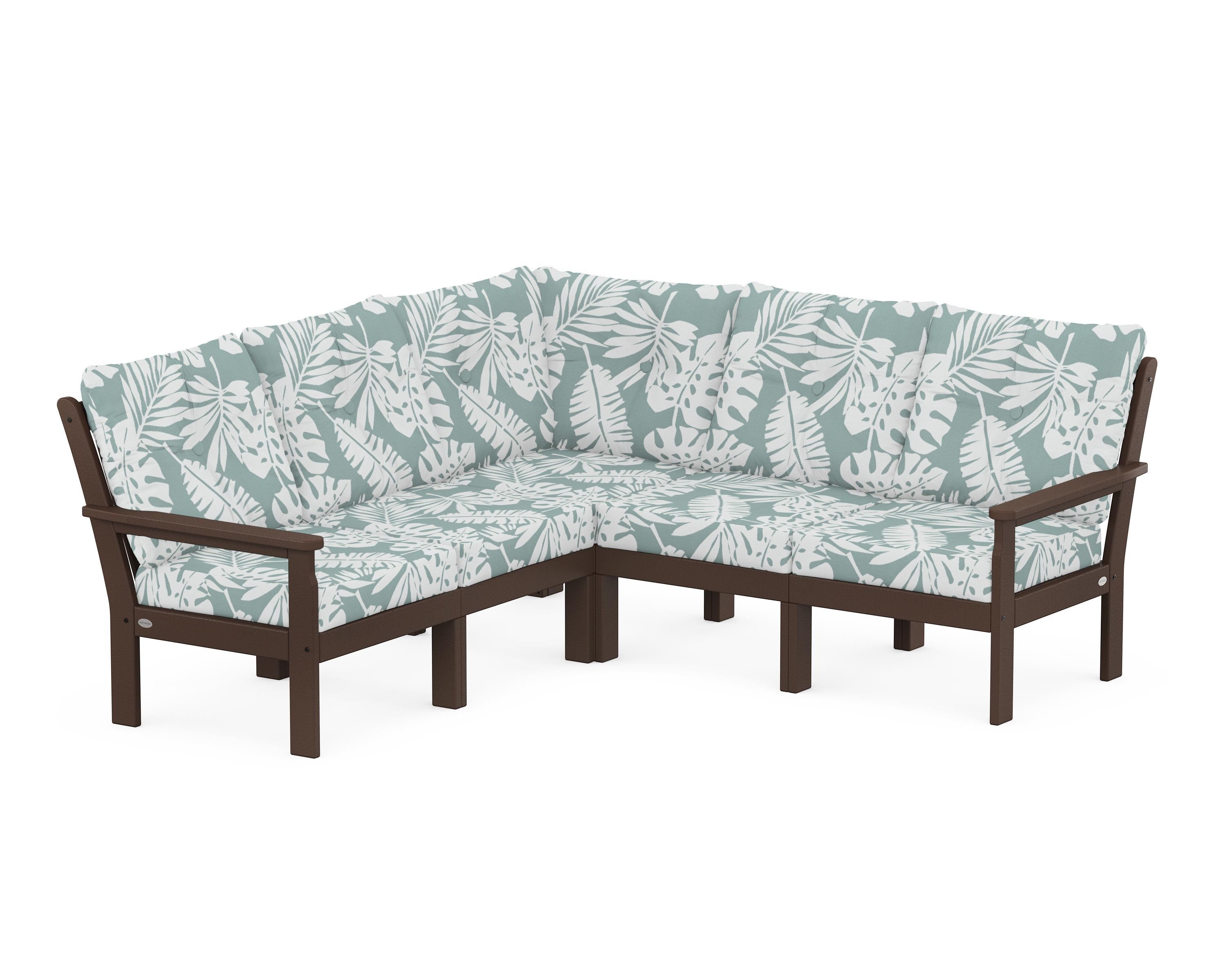 POLYWOOD® Vineyard 5-Piece Sectional in Mahogany / Leaf Glacier Spa