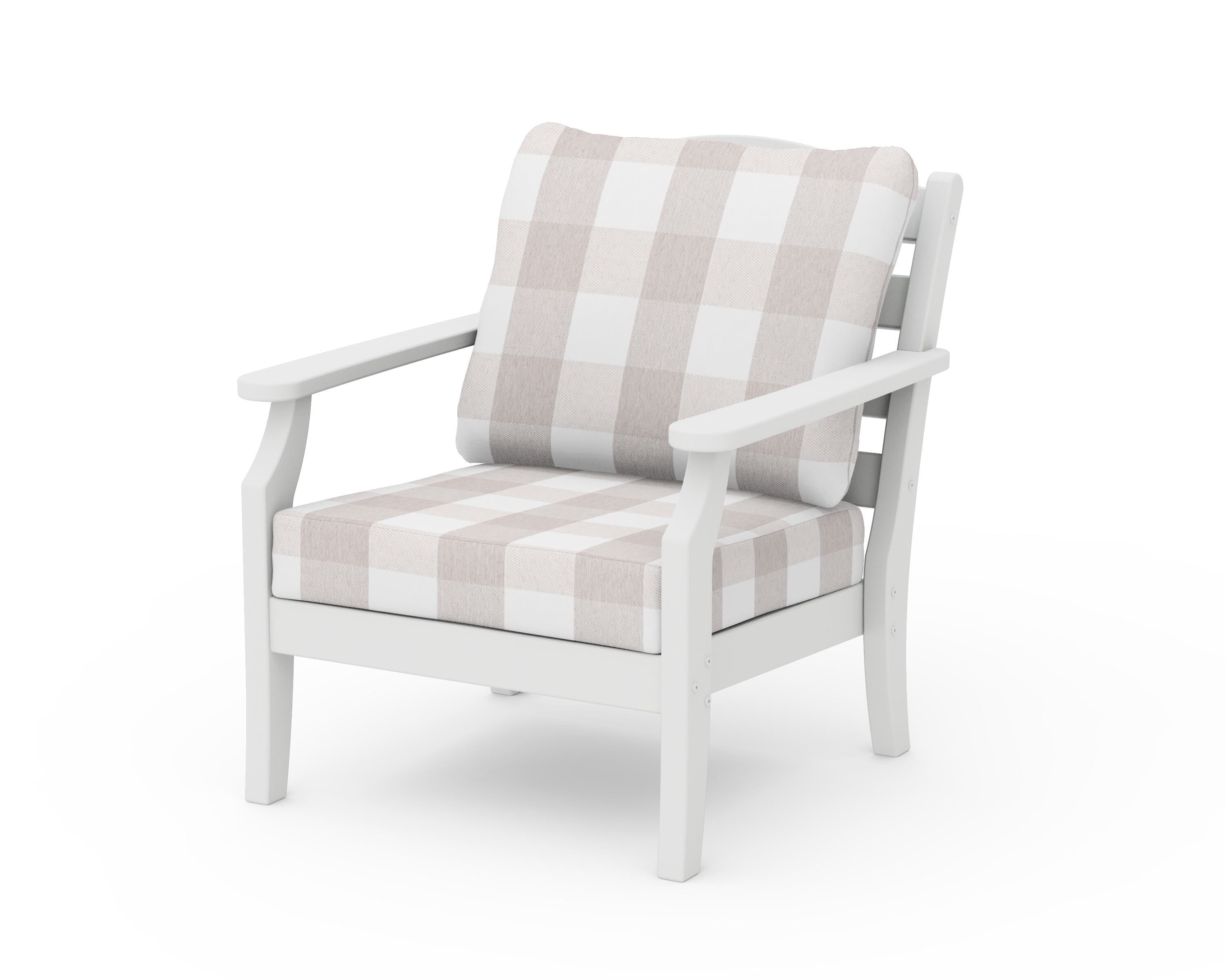 Draper James™ by  POLYWOOD® Savannah Deep Seating Chair in White / Buffalo Plaid Dune Burlap
