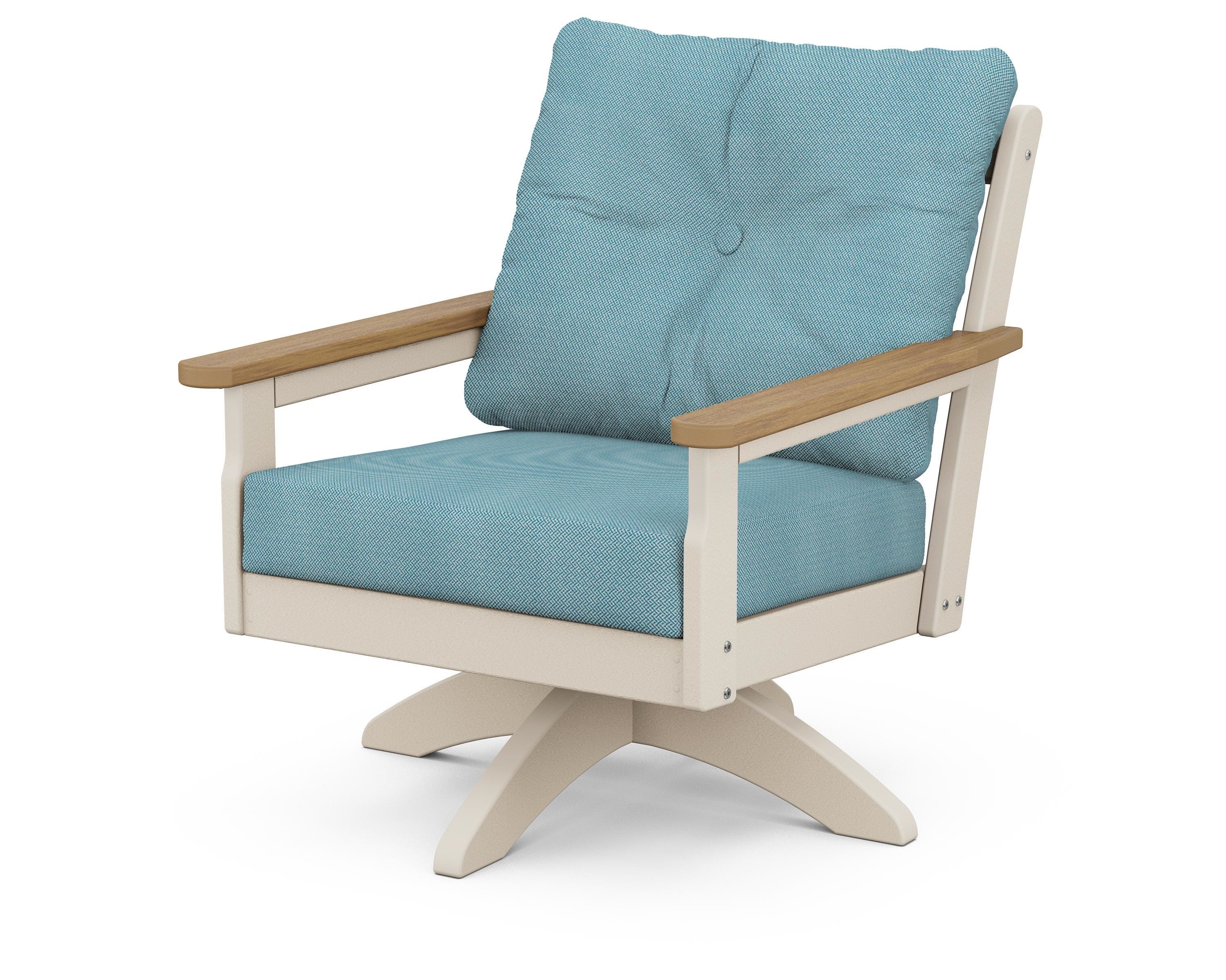 POLYWOOD® Vineyard Deep Seating Swivel Chair in Sand / Natural / Lattice Sky Blue
