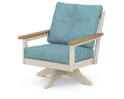 POLYWOOD® Vineyard Deep Seating Swivel Chair in Sand / Natural / Lattice Sky Blue