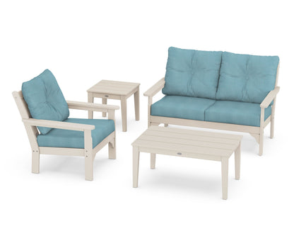POLYWOOD® Vineyard 4-Piece Deep Seating Set in Sand / Lattice Sky Blue
