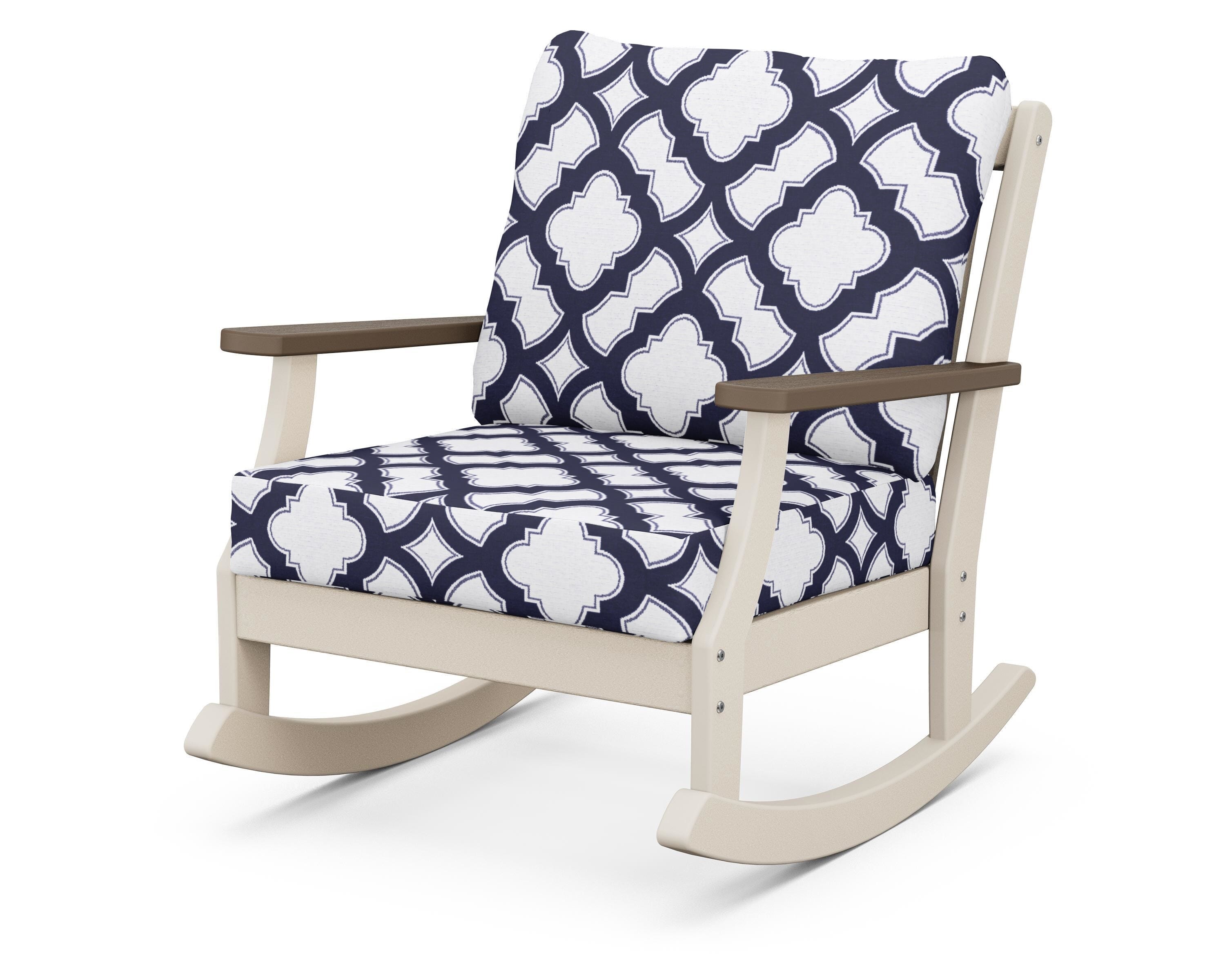 POLYWOOD® Braxton Deep Seating Rocking Chair in Sand / Kona / Trellis Navy