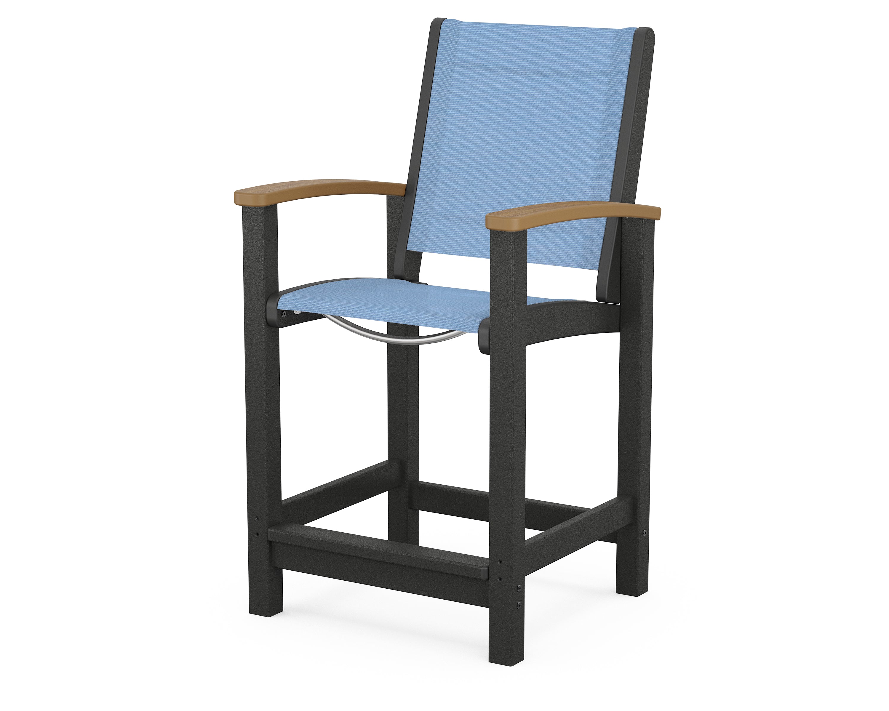 POLYWOOD® Coastal Counter Chair in Black / Natural / Poolside Sling