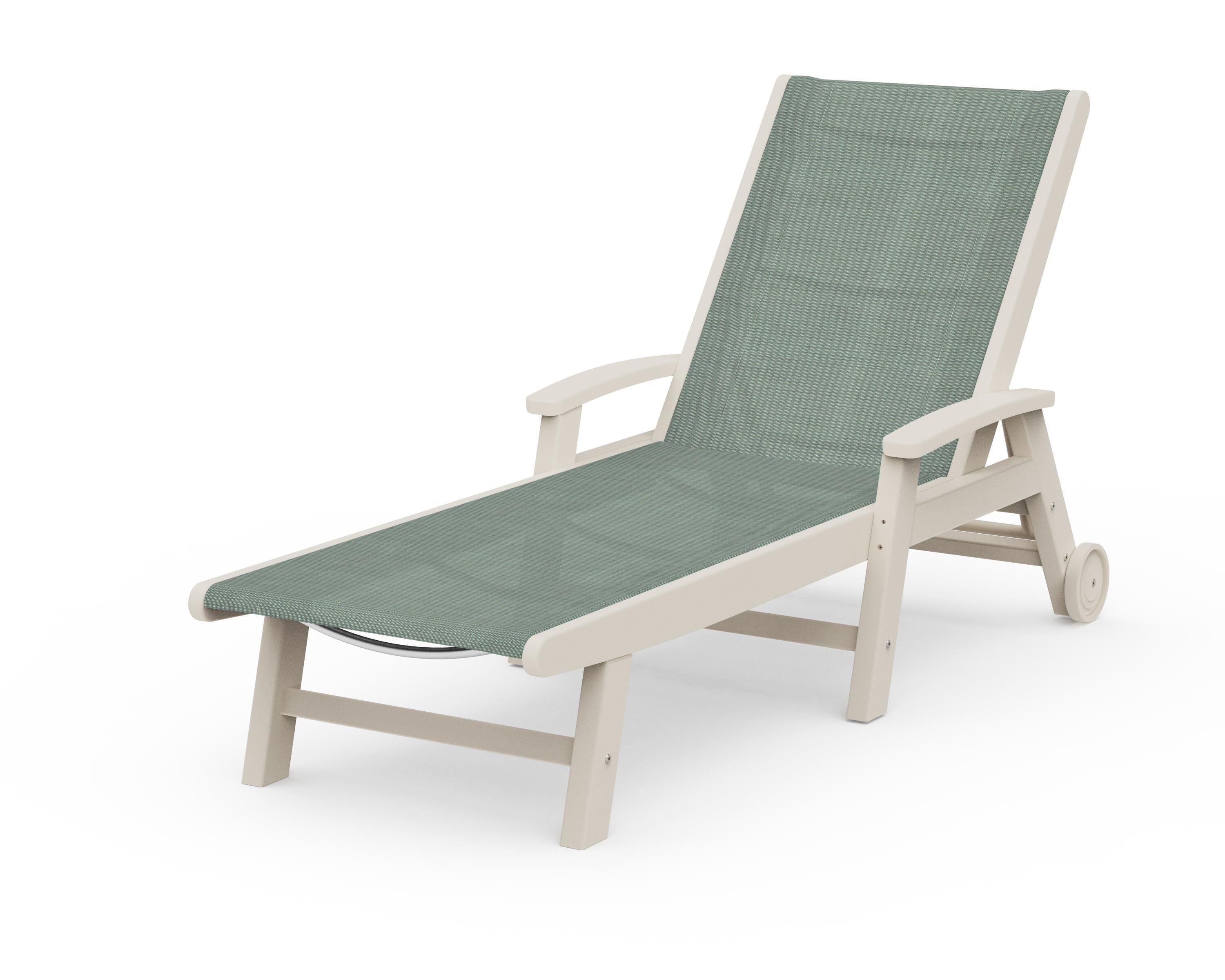 POLYWOOD® Coastal Chaise with Wheels in Sand / Dupioni Sea Mist Sling