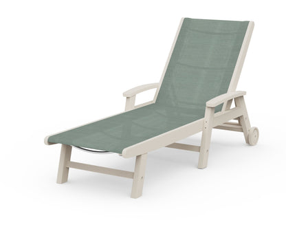 POLYWOOD® Coastal Chaise with Wheels in Sand / Dupioni Sea Mist Sling