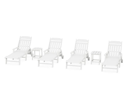 Country Living Cottage 6-Piece Chaise Set with Arms and Wheels in White